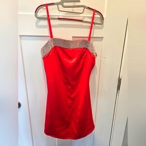 NWT Vestique Ruby Red Rhinestone Trim Mini Dress Size L